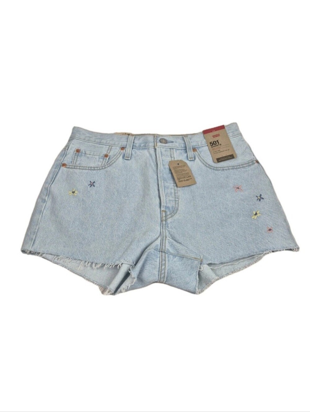 Levi's 501 Women's Jean Shorts Original Size 30 High Rise Embroidered Blue 28